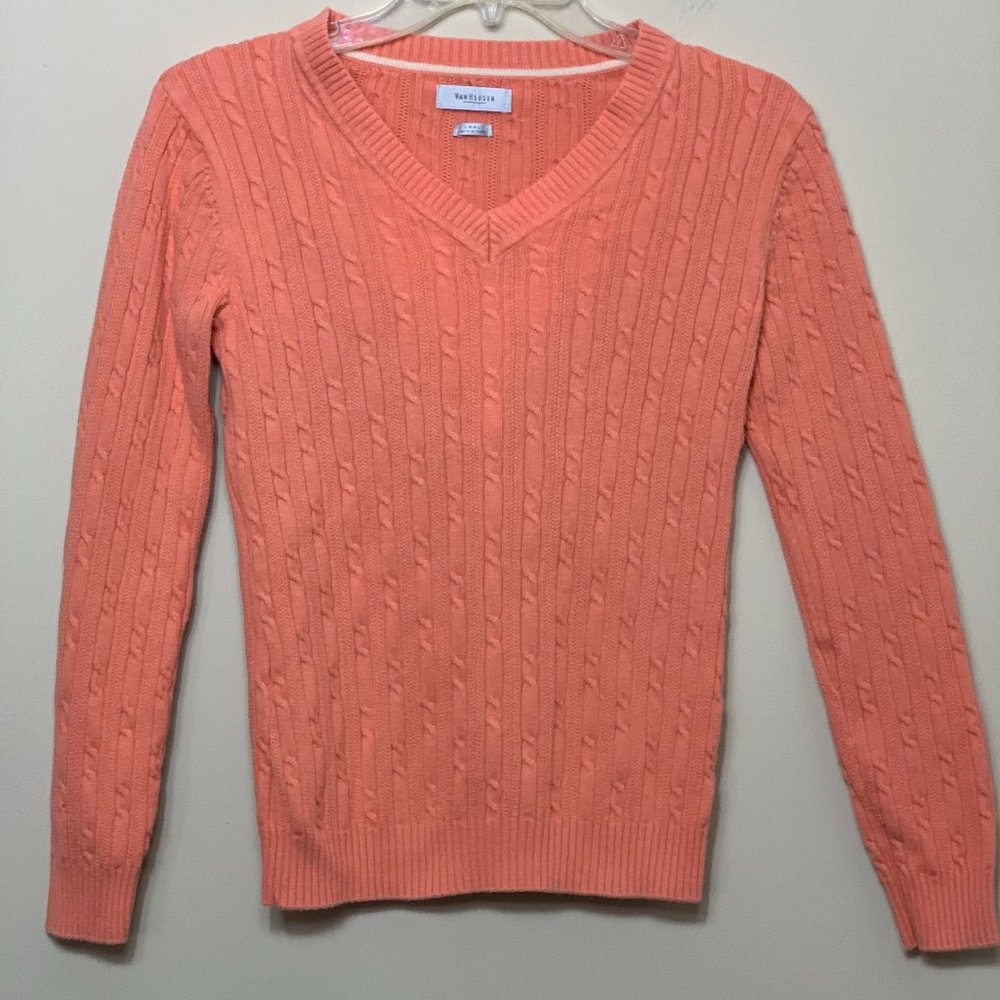 Van Heusen Orange V-Neck Cable Knit Sweater